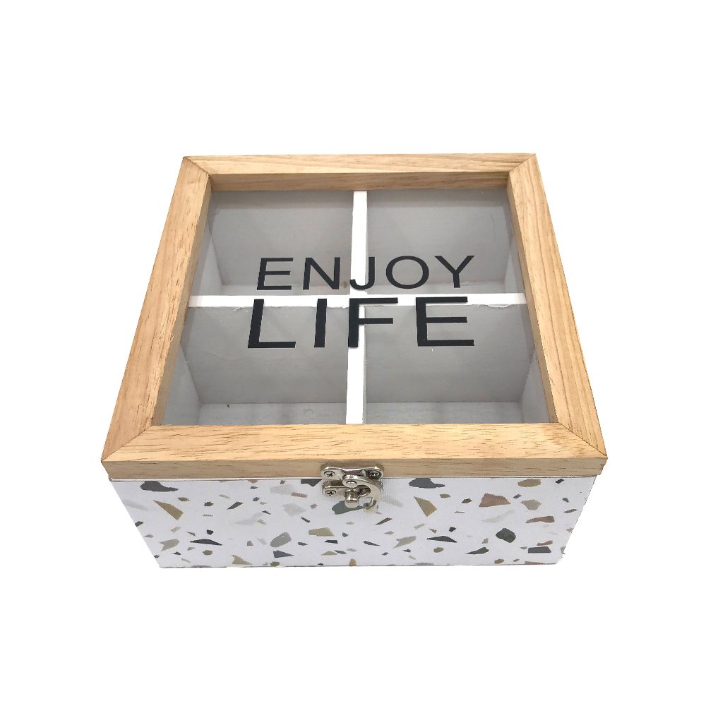 Caja de almacenamiento de bolsas de té de madera decorativa 4 tragamonedas