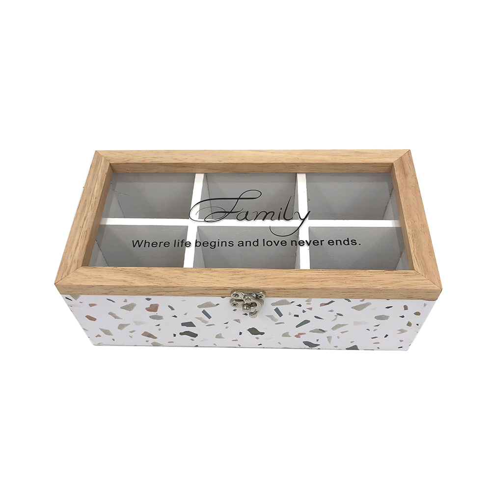 Vintage 6 Divisiones Caja de almacenamiento de madera con tapa transparente