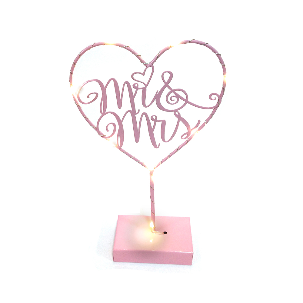 Día de alambre de corazón de San Valentín decoración de mesa iluminada